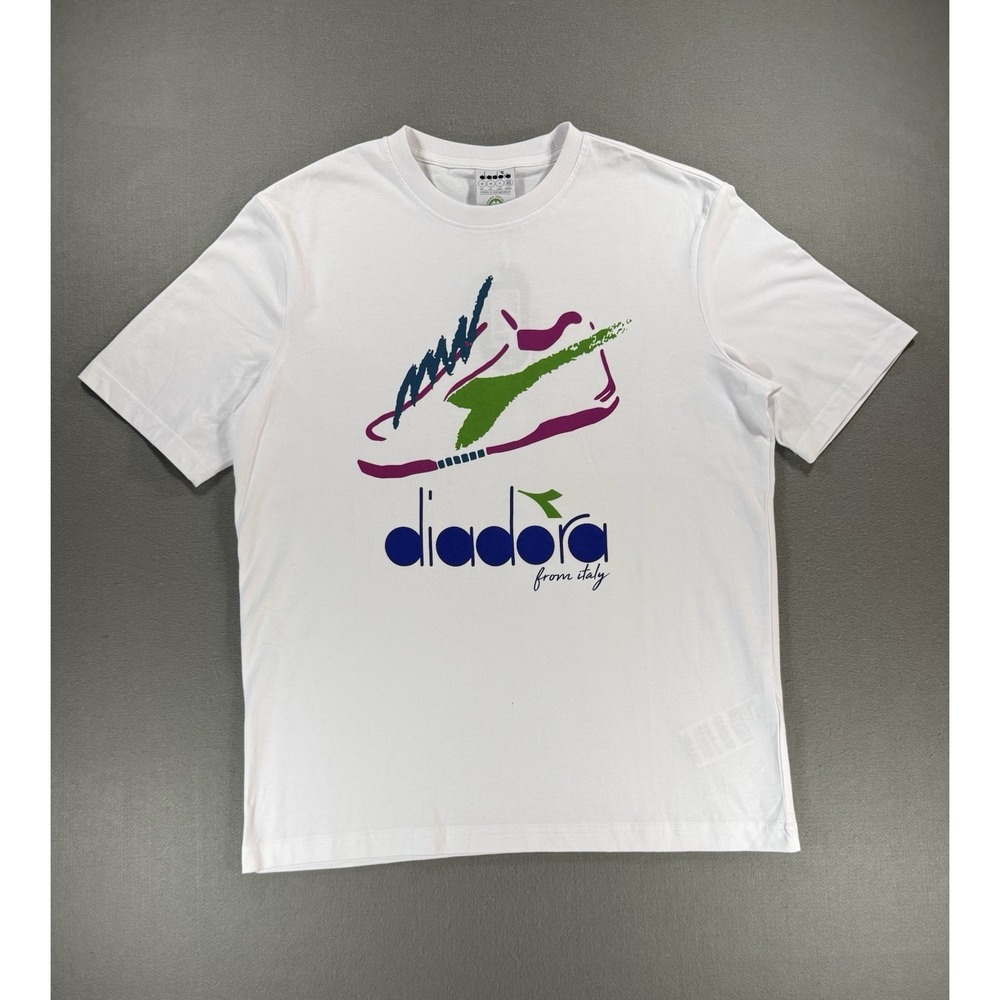 Diadora Sneaker Graphic T Shirt In White Men Size M Italian Soccer Brand